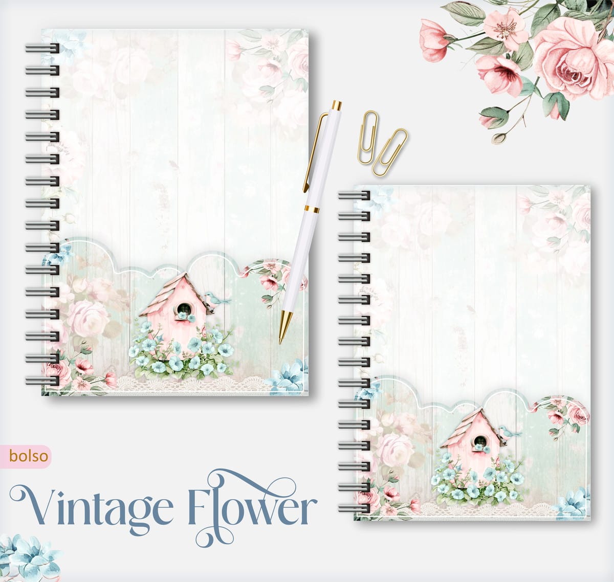 Caderno Pautado Floral Vintage para Encadernação 2 Caderno Pautado Floral Vintage para Encadernação - Imagem 2
