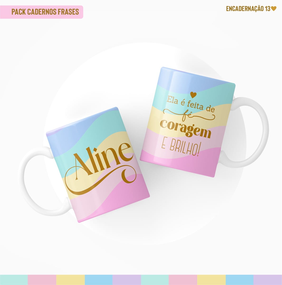 Kit Caderno Pautado Motivacional para Encadernação 5 Arte digital para canecas com design de ondas pastel e frase inspiradora.