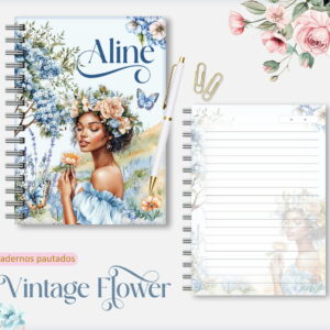 Kit Digital Caderno Pautado Vintage para Encadernação 16 caderno pautado vintage flower 04 arquivos encadernacao 1