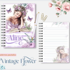 caderno pautado vintage flower 07 arquivos encadernacao 1