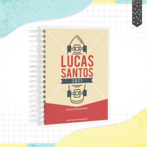 Kit Digital Caderno Skate para Personalizar e Imprimir 18 Arte digital de capa de caderno com ilustração de skate e espiral.