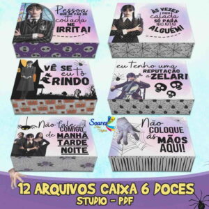 Caixa Doces Tema Wandinha Kit Digital com 12 Modelos 7 caixas 06 doces wandinha arquivo digital