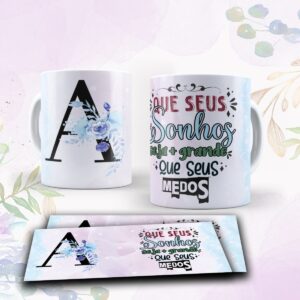 Canecas Alfabeto Floral Roxo - Arquivo Digital