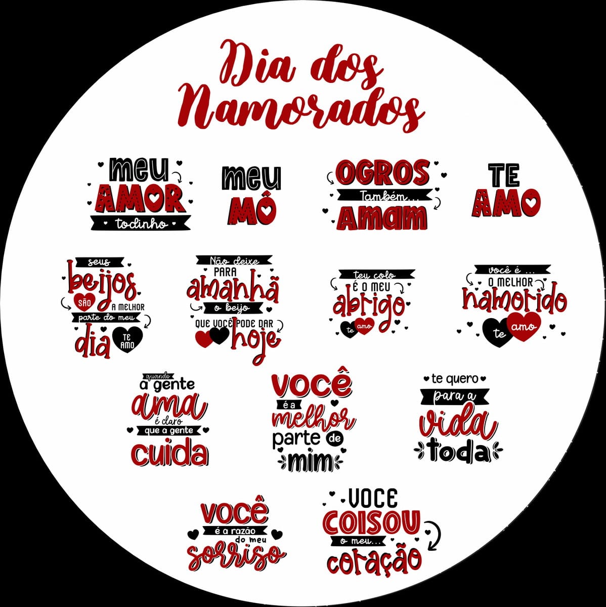 Lettering Caneca Dia dos Namorados Arquivo Digital 3 Coleção digital de frases românticas com corações e tipografia para o Dia dos Namorados.