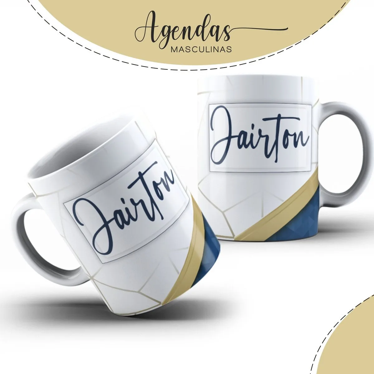 Capa Agenda Masculina Azul com Dourado - Arquivo Digital