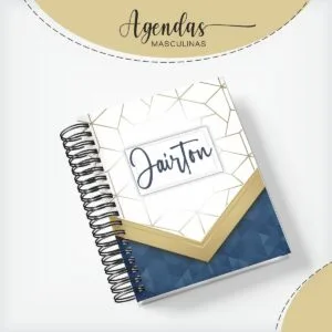 Capa Agenda Masculina Azul com Dourado - Arquivo Digital