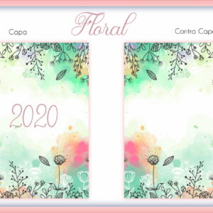 Capa e contracapa de caderno com espiral e estampa floral em aquarela.