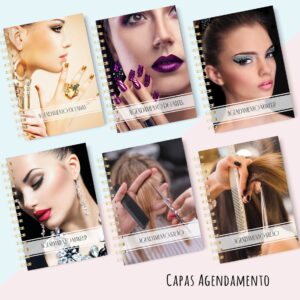 Capas para Agenda de Salão de Beleza e Pet em PNG 7 Seis capas digitais para agendamento de unhas, maquiagem e salão de beleza.
