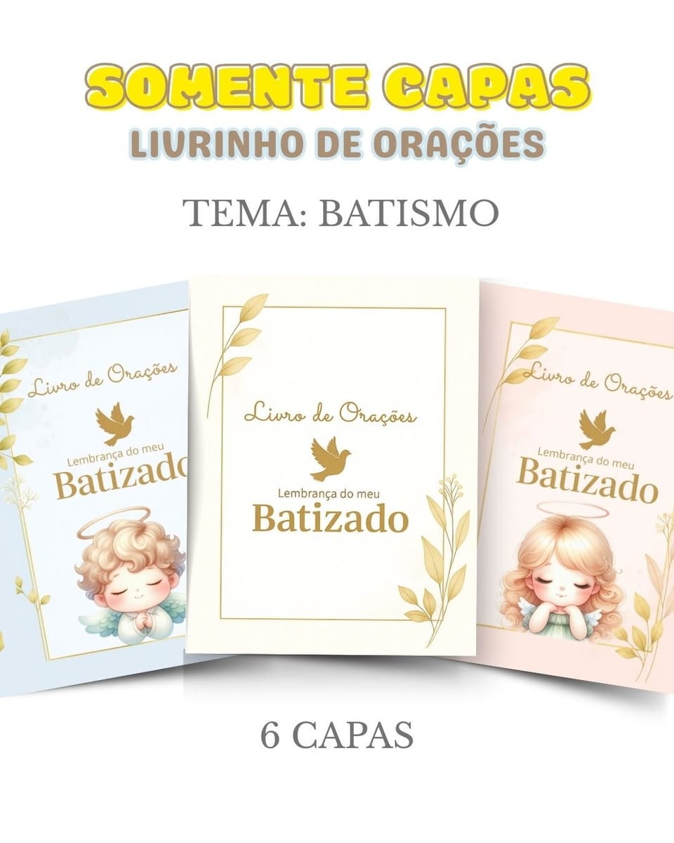 Capas para Lembrancinha de Batismo em Arquivo Digital 1 Pack Capas Batismo Arquivo Digital