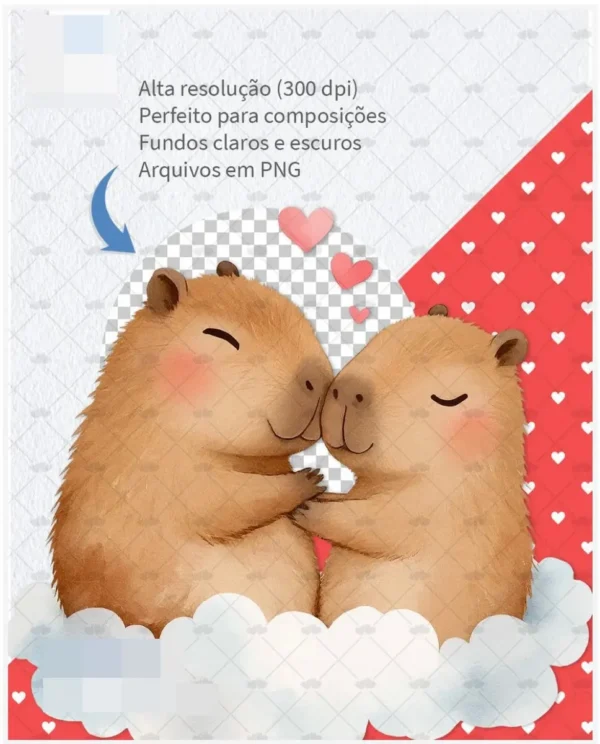 Capivara e Corações - Kit Gráfico Dia dos Namorados PNG