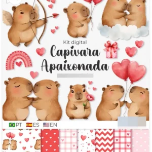 Capivara e Corações - Kit Gráfico Dia dos Namorados PNG