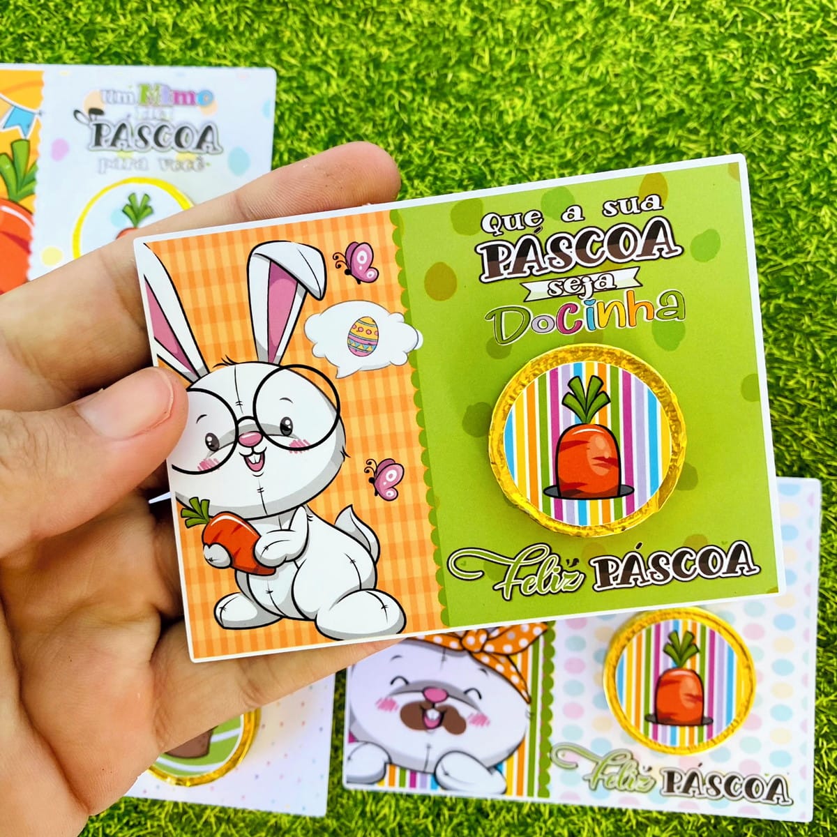 Card Moedinha Chocolate Páscoa para Imprimir com Coelhinhos 5 Card Moedinha Chocolate Pascoa Arquivo Digital 5