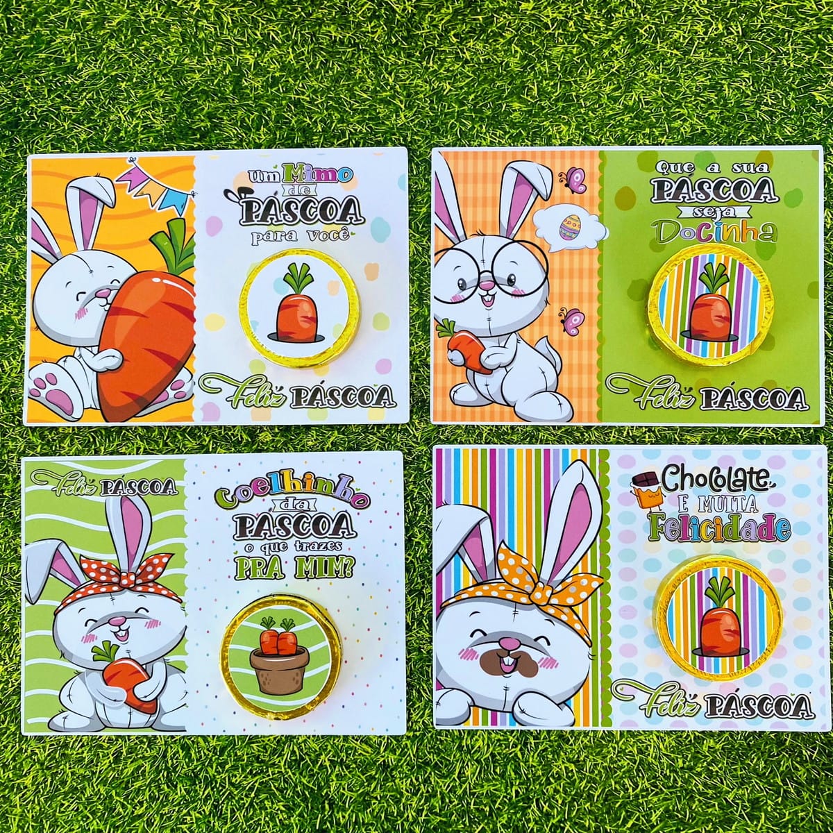 Card Moedinha Chocolate Páscoa para Imprimir com Coelhinhos 1 Card Moedinha Chocolate Pascoa Arquivo Digital