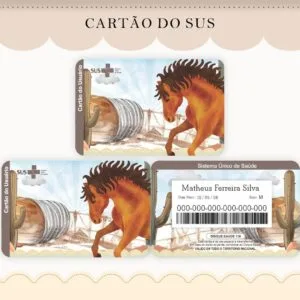 Dois modelos de cartões personalizados com tema de cavalo e paisagem do campo