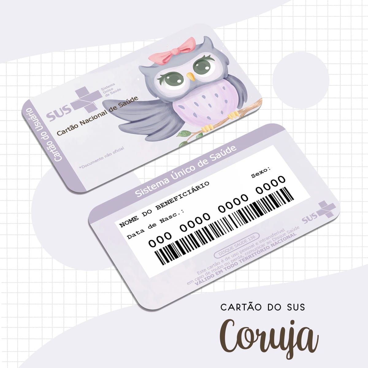Cartão SUS Coruja PNG para Personalizar Papelaria 1 Cartão SUS Coruja PNG para Personalizar Papelaria