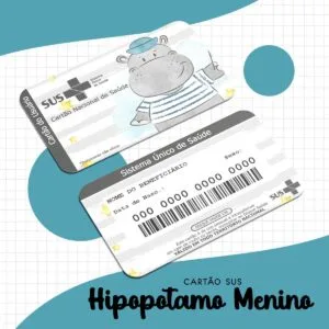 Cartão Sus Hipopótamo Menino - Arquivo Digital 17 Cartão Sus Hipopótamo Menino - Arquivo Digital