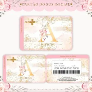 Cartão Sus Inicial Dourada Menina - Arquivo Digital 15 Cartão Sus Inicial Dourada Menina - Arquivo Digital