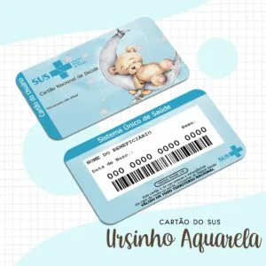 Cartão Sus Ursinho Aquarela Menino - Arquivo Digital 11 Cartão Sus Ursinho Aquarela Menino - Arquivo Digital