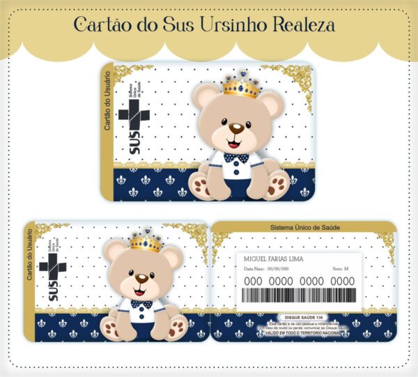 Cartão Sus Ursinho Realeza Menino - Arquivo Digital