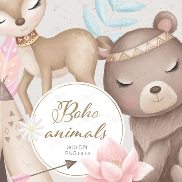 Cliparts Animais Bebês do Bosque Encantado Aquarelado Png