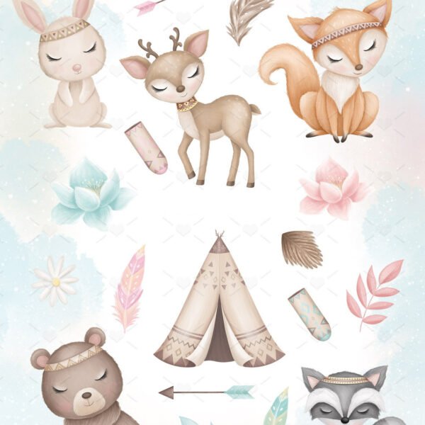 Cliparts Animais Bebês do Bosque Encantado Aquarelado Png