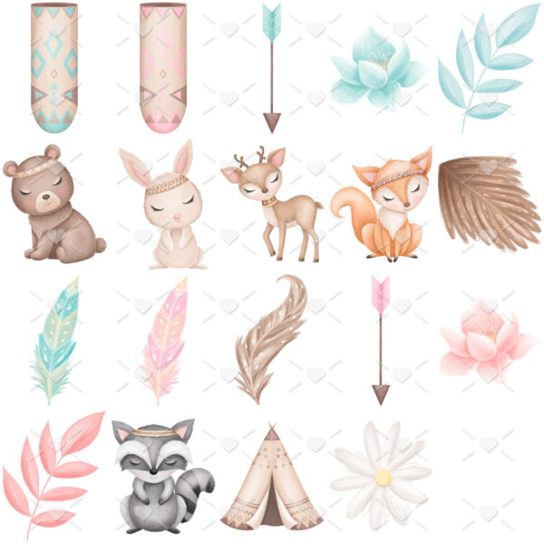 Cliparts Animais Bebês do Bosque Encantado Aquarelado Png