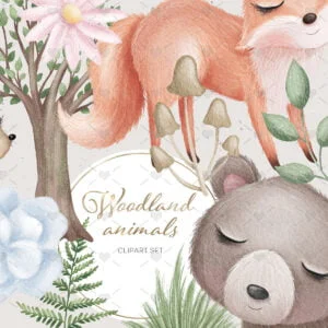 Cliparts Pack Animais Fofos da Floresta Rato Coelho Cervo