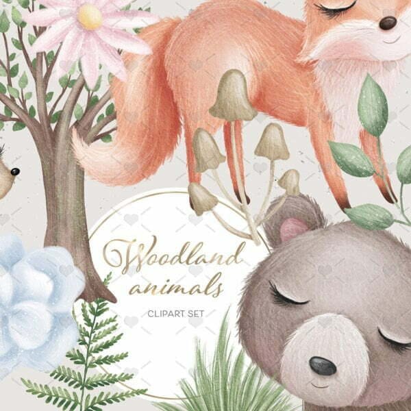 Cliparts Pack Animais Fofos da Floresta Rato Coelho Cervo