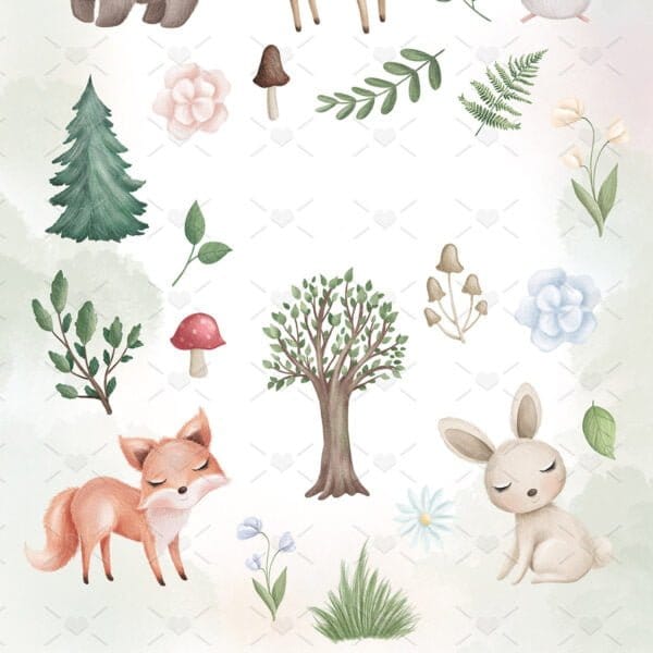 Cliparts Pack Animais Fofos da Floresta Rato Coelho Cervo