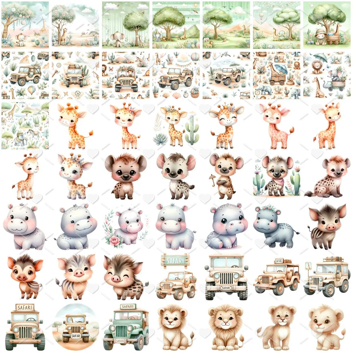 Cliparts Safari Baby Aquarela Imagens Png 3D Cute Animais 3 Cliparts Safari Baby Aquarela Imagens Png 3D Cute Animais