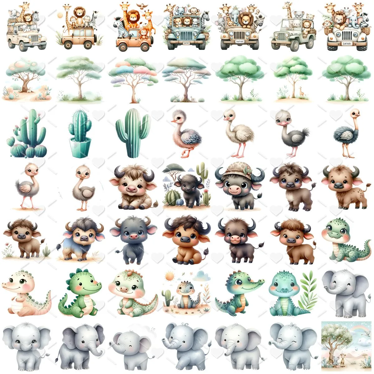 Cliparts Safari Baby Aquarela Imagens Png 3D Cute Animais 2 Cliparts Safari Baby Aquarela Imagens Png 3D Cute Animais