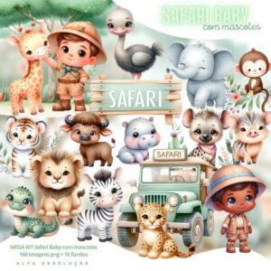 Cliparts Safari Baby Aquarela Imagens Png 3D Cute Animais