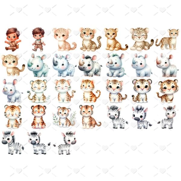 Cliparts Safari Baby Aquarela Imagens Png 3D Cute Animais