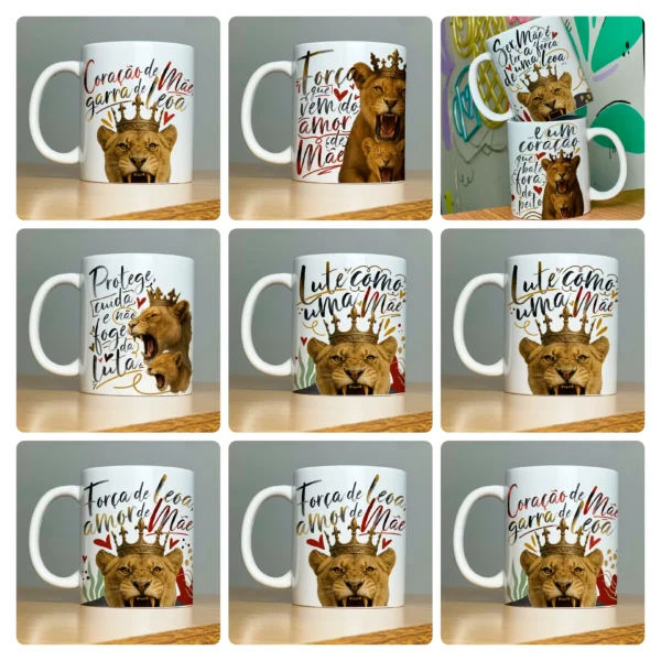 Coleção Arte para Caneca Dia das Mães - Estilo Mãe Leoa
