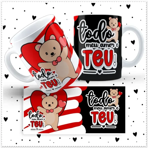 Coleção Dia dos Namorados: Ursinho Love para Canecas