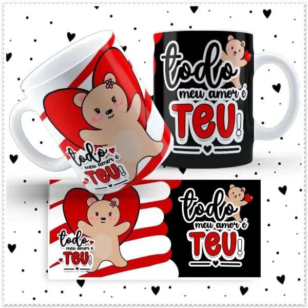 Coleção Dia dos Namorados: Ursinho Love para Canecas