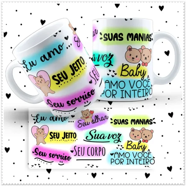 Coleção Dia dos Namorados: Ursinho Love para Canecas