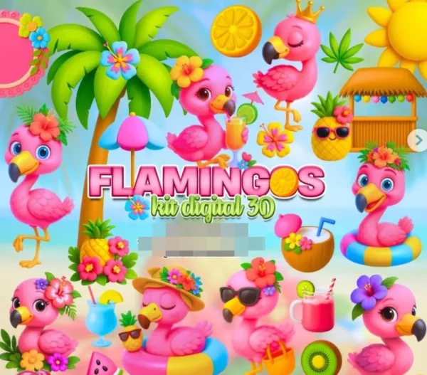 Coleção Exclusiva Flamingos para Papelaria Personalizada PNG