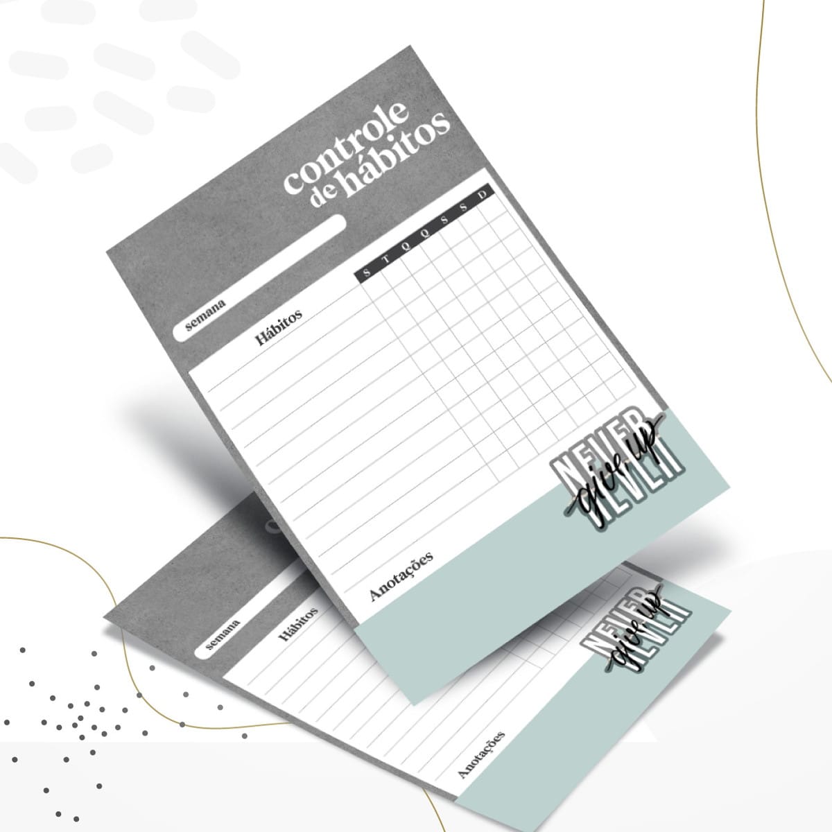 Kit Digital Masculino Neutro para Planner e Agenda 4 Controle de hábitos digital com seções para semana, hábitos, anotações e frase motivacional.