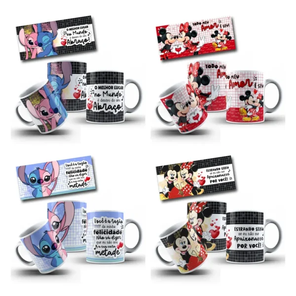 Coleção Romântica Disney para Canecas - Personalize Já