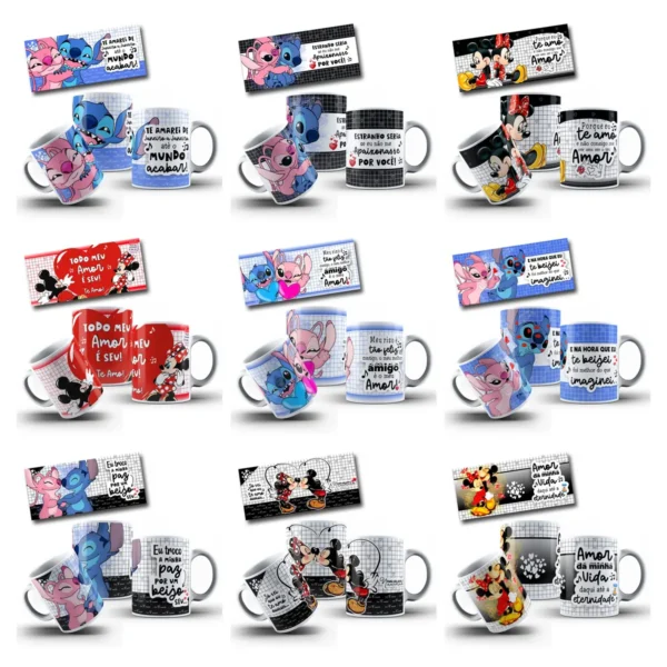 Coleção Romântica Disney para Canecas - Personalize Já