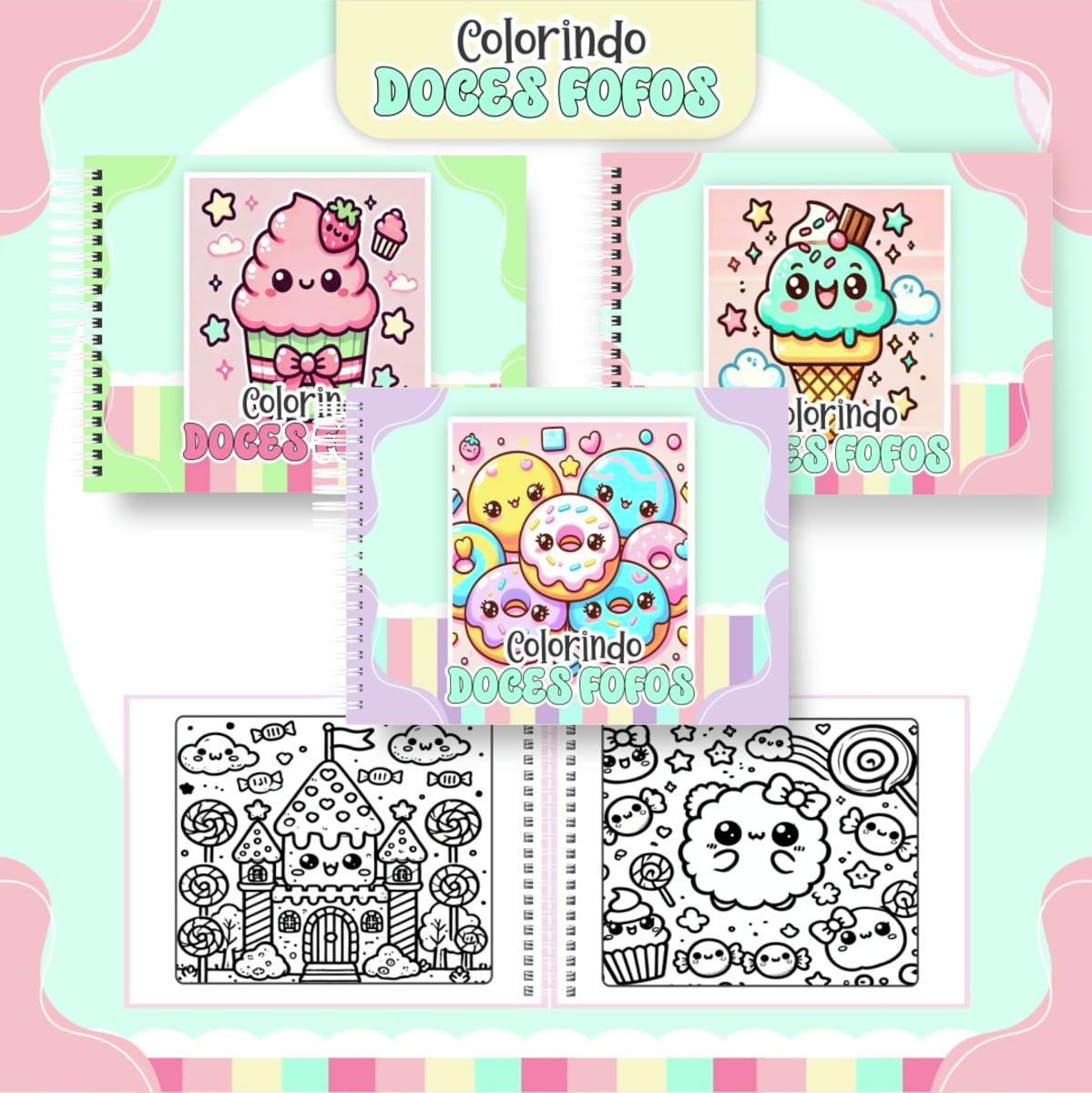 Colorindo Book Doces Fofos em PDF para imprimir e colorir 1 Colorindo Book Doces Fofos Arquivo Digital