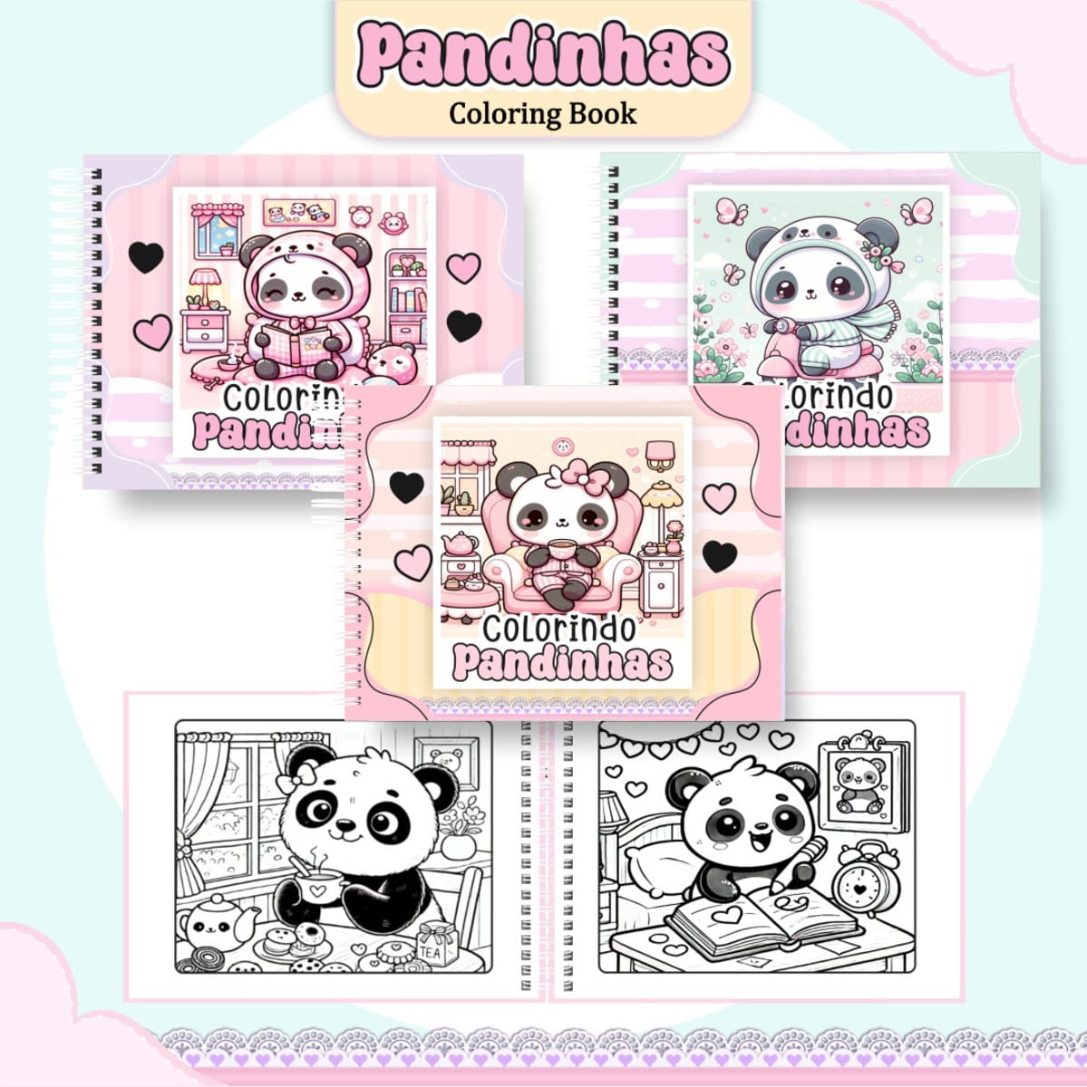 Colorindo Book Pandinhas Digital com 51 Páginas PDF e PNG 1 Colorindo Book Pandinhas Arquivo Digital