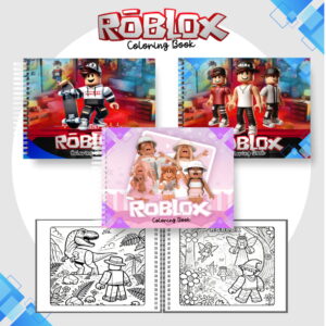 Arte digital de livros de colorir Roblox com avatares e cenas variadas.