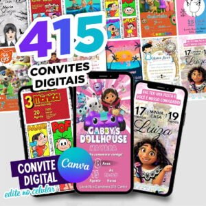 Combo 415 Convites Digitais Infantis Editáveis No Canva