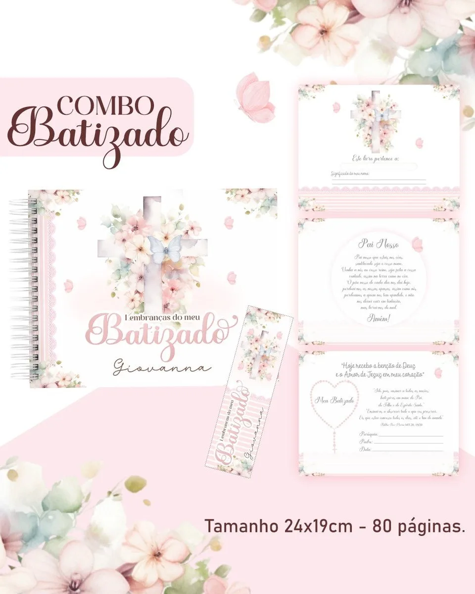 Combo Batizado Rosa - Encadernação 2 Combo Batizado Rosa - Encadernação