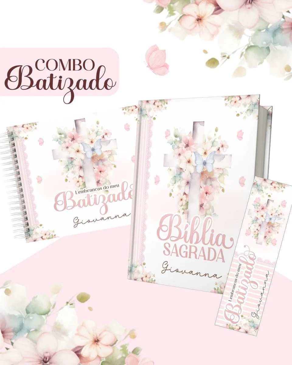 Combo Batizado Rosa - Encadernação 3 Combo Batizado Rosa - Encadernação