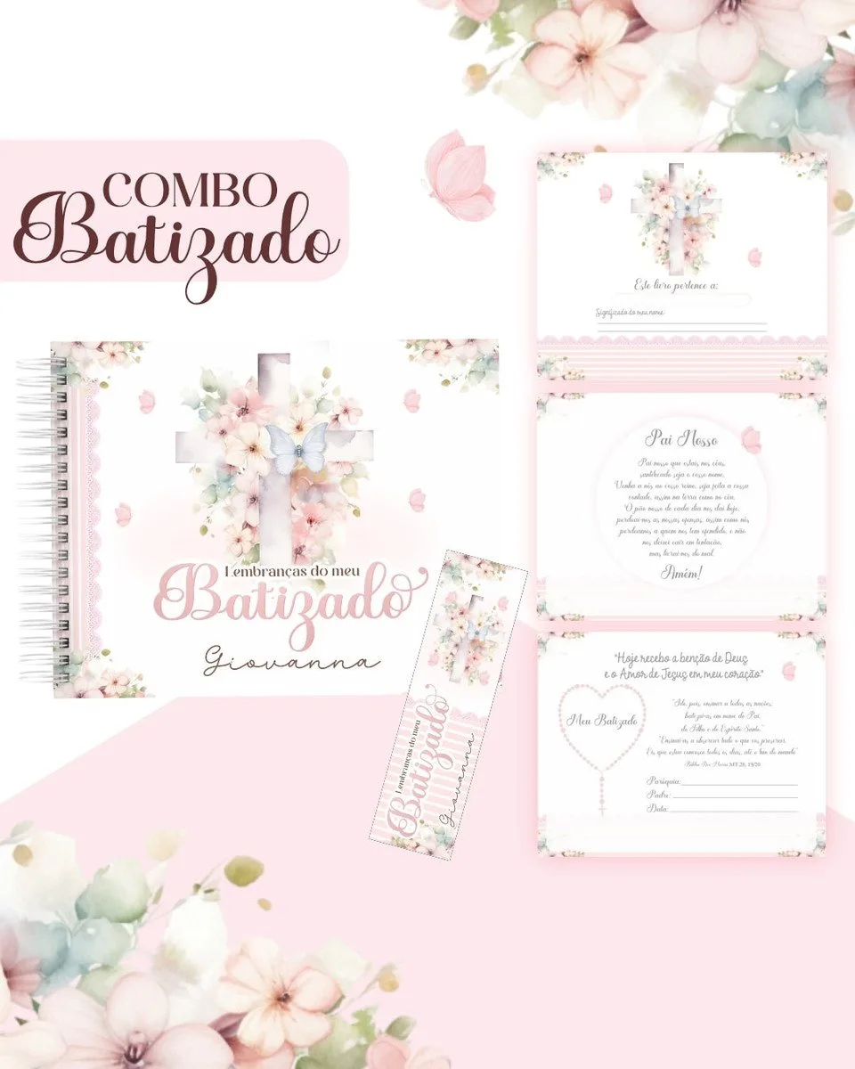 Combo Batizado Rosa - Encadernação 4 Combo Batizado Rosa - Encadernação