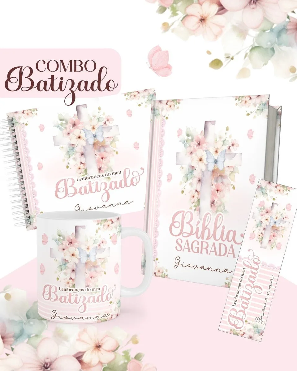 Combo Batizado Rosa - Encadernação 1 Combo Batizado Rosa - Encadernação