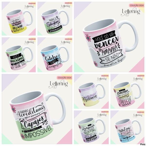 Combo Capas e Canecas Lettering - Arquivo Digital